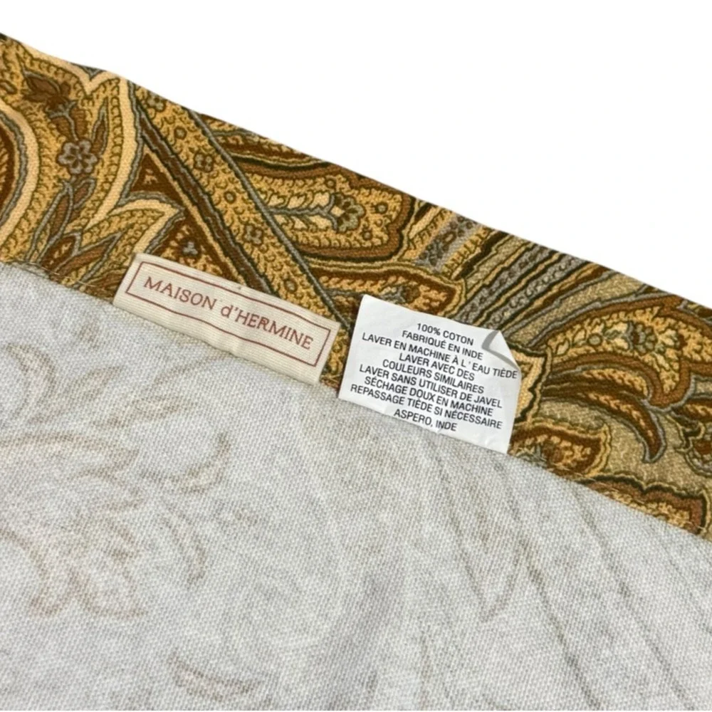 Pair Maison D'Hermine Cotton Paisley Drapes Curtains 84 Long Gold Tan 2 Panels
